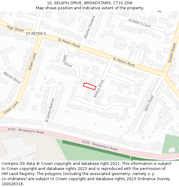 10, SELWYN DRIVE, BROADSTAIRS, CT10 2SW: Location map and indicative extent of plot