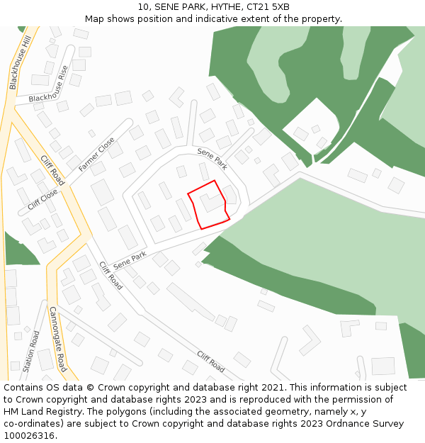 10, SENE PARK, HYTHE, CT21 5XB: Location map and indicative extent of plot