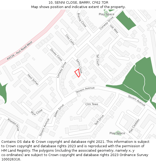 10, SENNI CLOSE, BARRY, CF62 7DR: Location map and indicative extent of plot