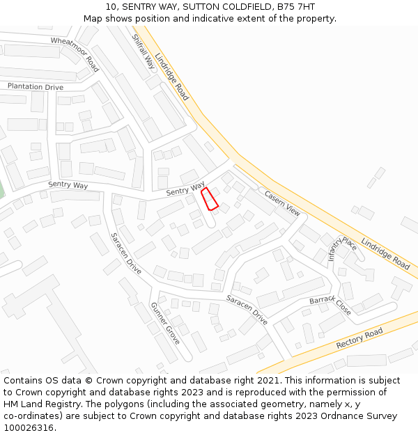 10, SENTRY WAY, SUTTON COLDFIELD, B75 7HT: Location map and indicative extent of plot