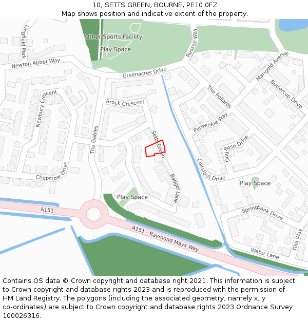 10, SETTS GREEN, BOURNE, PE10 0FZ: Location map and indicative extent of plot