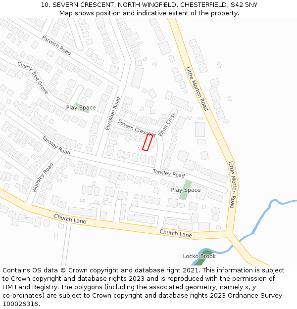 10, SEVERN CRESCENT, NORTH WINGFIELD, CHESTERFIELD, S42 5NY: Location map and indicative extent of plot