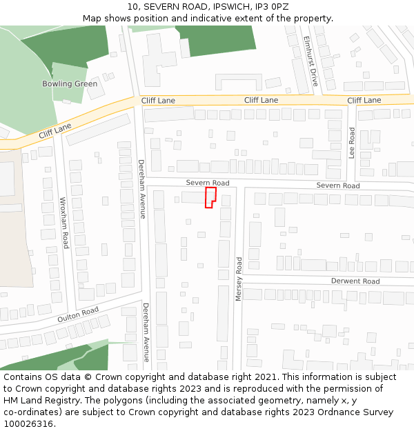 10, SEVERN ROAD, IPSWICH, IP3 0PZ: Location map and indicative extent of plot