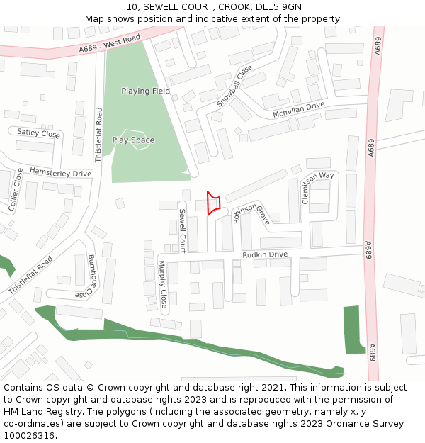 10, SEWELL COURT, CROOK, DL15 9GN: Location map and indicative extent of plot