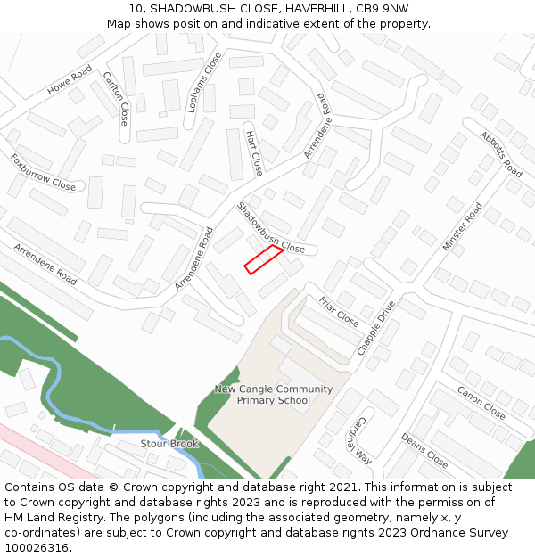 10, SHADOWBUSH CLOSE, HAVERHILL, CB9 9NW: Location map and indicative extent of plot