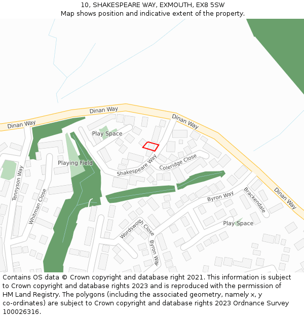 10, SHAKESPEARE WAY, EXMOUTH, EX8 5SW: Location map and indicative extent of plot