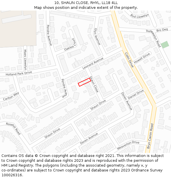 10, SHAUN CLOSE, RHYL, LL18 4LL: Location map and indicative extent of plot