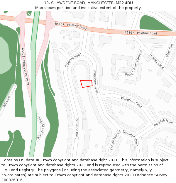 10, SHAWDENE ROAD, MANCHESTER, M22 4BU: Location map and indicative extent of plot