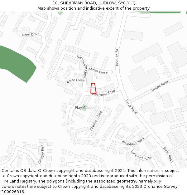 10, SHEARMAN ROAD, LUDLOW, SY8 1UQ: Location map and indicative extent of plot