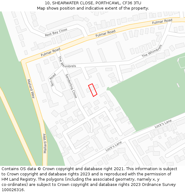 10, SHEARWATER CLOSE, PORTHCAWL, CF36 3TU: Location map and indicative extent of plot