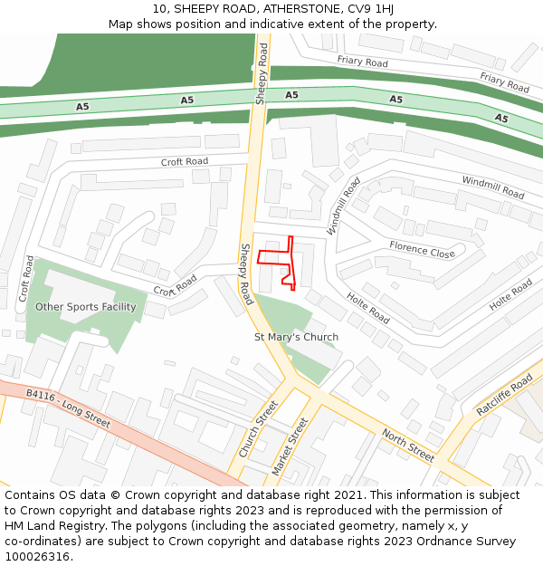 10, SHEEPY ROAD, ATHERSTONE, CV9 1HJ: Location map and indicative extent of plot