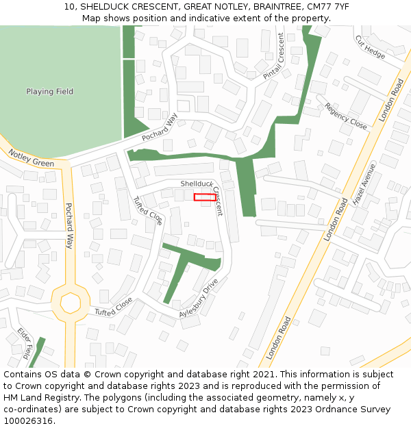 10, SHELDUCK CRESCENT, GREAT NOTLEY, BRAINTREE, CM77 7YF: Location map and indicative extent of plot