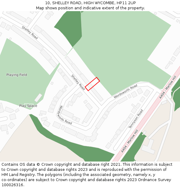 10, SHELLEY ROAD, HIGH WYCOMBE, HP11 2UP: Location map and indicative extent of plot