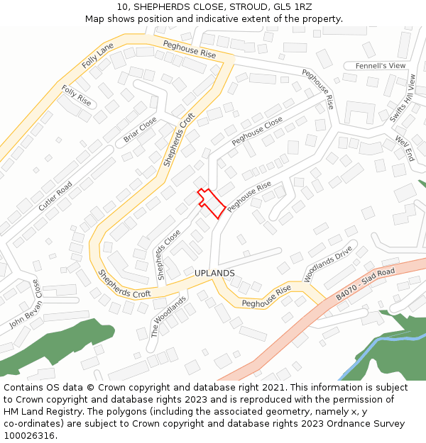 10, SHEPHERDS CLOSE, STROUD, GL5 1RZ: Location map and indicative extent of plot