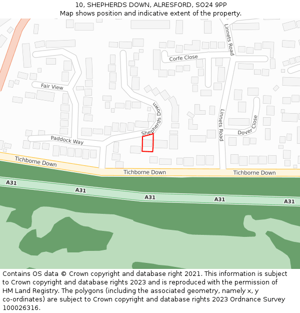 10, SHEPHERDS DOWN, ALRESFORD, SO24 9PP: Location map and indicative extent of plot