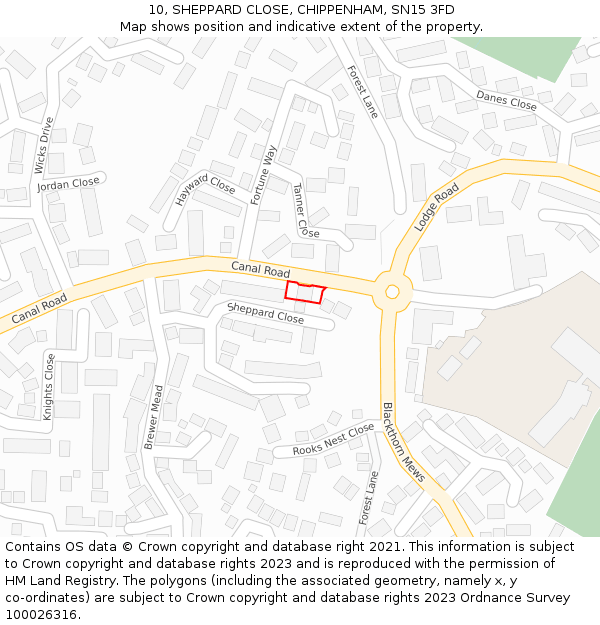 10, SHEPPARD CLOSE, CHIPPENHAM, SN15 3FD: Location map and indicative extent of plot