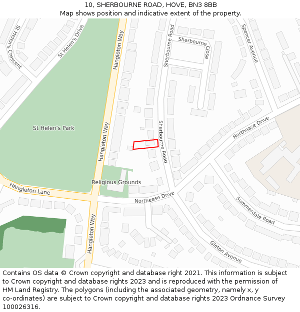 10, SHERBOURNE ROAD, HOVE, BN3 8BB: Location map and indicative extent of plot