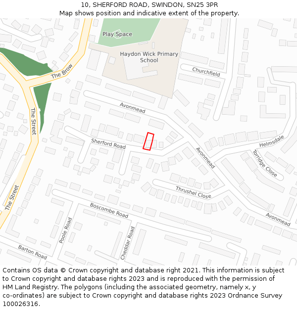 10, SHERFORD ROAD, SWINDON, SN25 3PR: Location map and indicative extent of plot