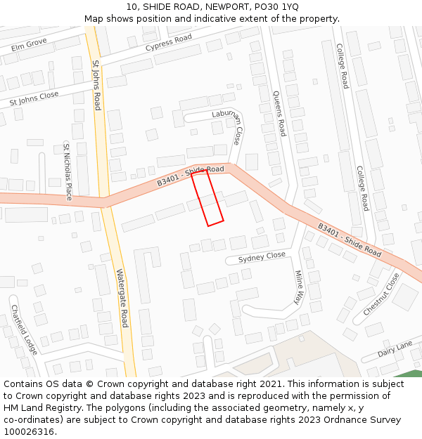 10, SHIDE ROAD, NEWPORT, PO30 1YQ: Location map and indicative extent of plot