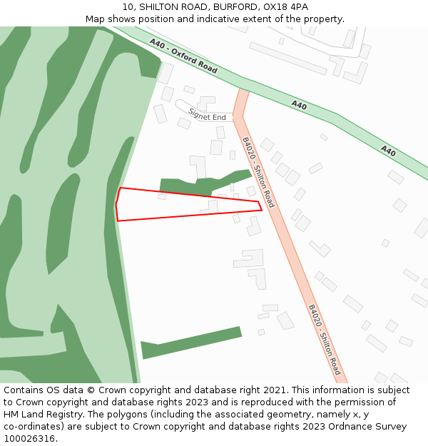 10, SHILTON ROAD, BURFORD, OX18 4PA: Location map and indicative extent of plot