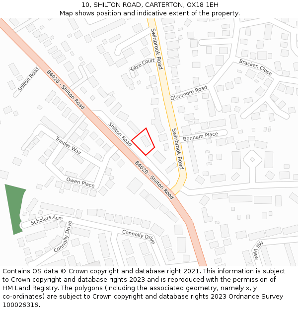 10, SHILTON ROAD, CARTERTON, OX18 1EH: Location map and indicative extent of plot