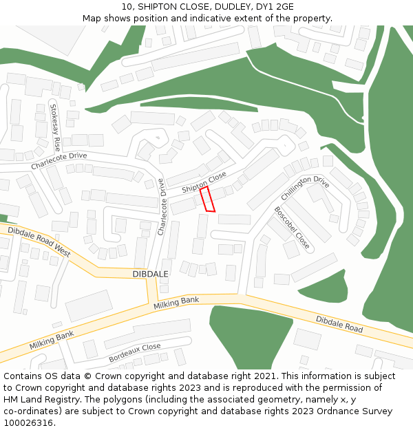 10, SHIPTON CLOSE, DUDLEY, DY1 2GE: Location map and indicative extent of plot