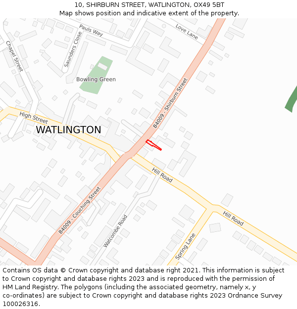 10, SHIRBURN STREET, WATLINGTON, OX49 5BT: Location map and indicative extent of plot