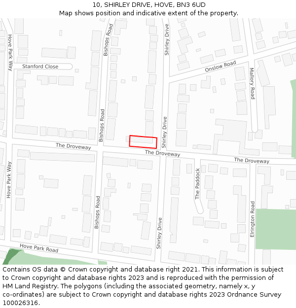 10, SHIRLEY DRIVE, HOVE, BN3 6UD: Location map and indicative extent of plot