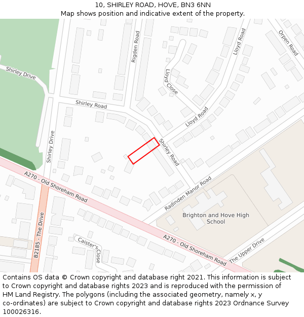 10, SHIRLEY ROAD, HOVE, BN3 6NN: Location map and indicative extent of plot