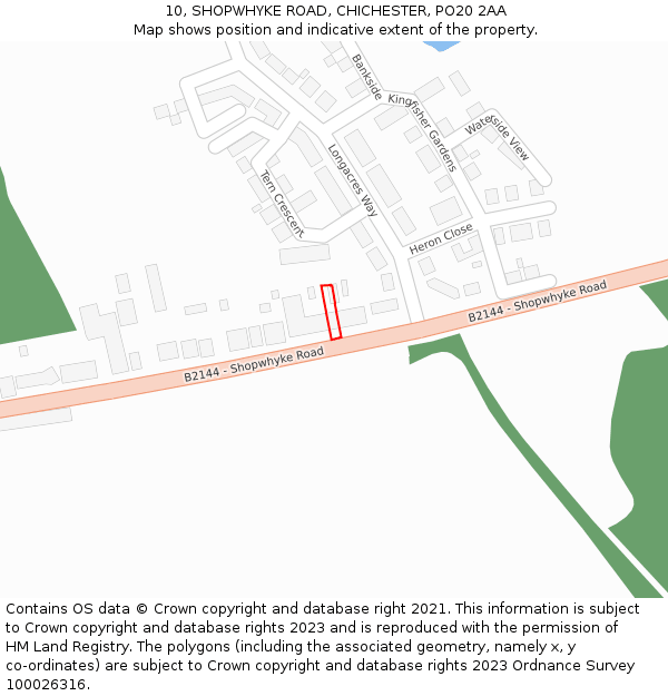 10, SHOPWHYKE ROAD, CHICHESTER, PO20 2AA: Location map and indicative extent of plot