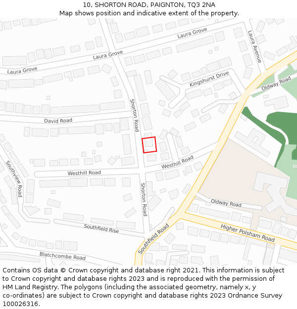 10, SHORTON ROAD, PAIGNTON, TQ3 2NA: Location map and indicative extent of plot