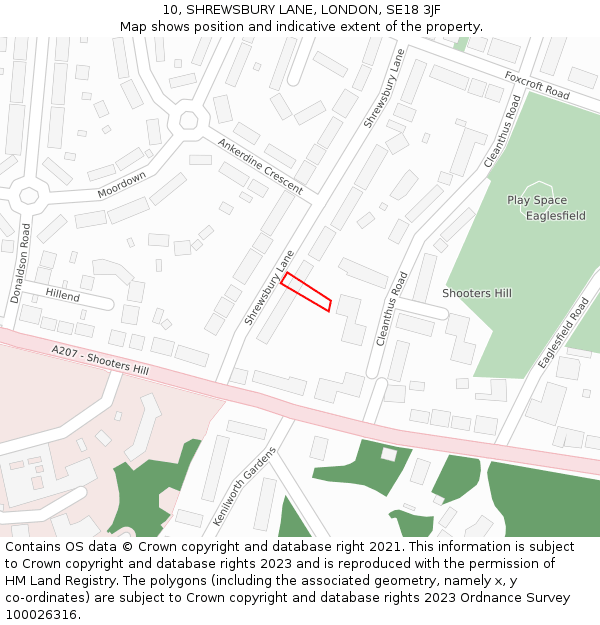 10, SHREWSBURY LANE, LONDON, SE18 3JF: Location map and indicative extent of plot