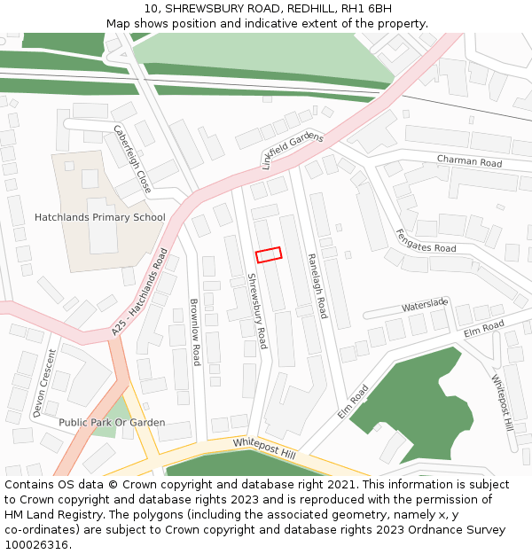 10, SHREWSBURY ROAD, REDHILL, RH1 6BH: Location map and indicative extent of plot
