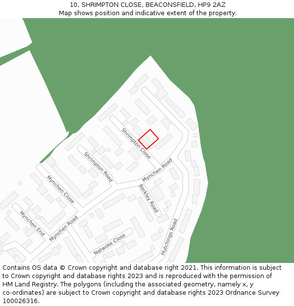 10, SHRIMPTON CLOSE, BEACONSFIELD, HP9 2AZ: Location map and indicative extent of plot