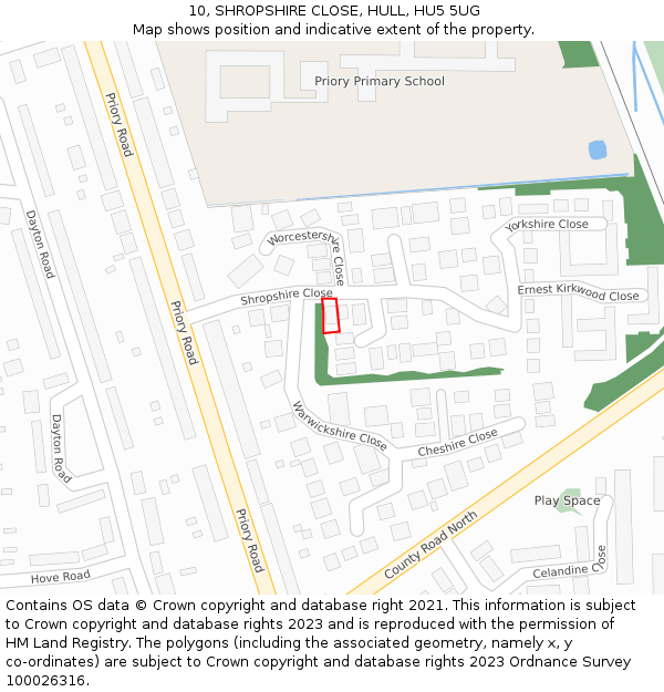 10, SHROPSHIRE CLOSE, HULL, HU5 5UG: Location map and indicative extent of plot