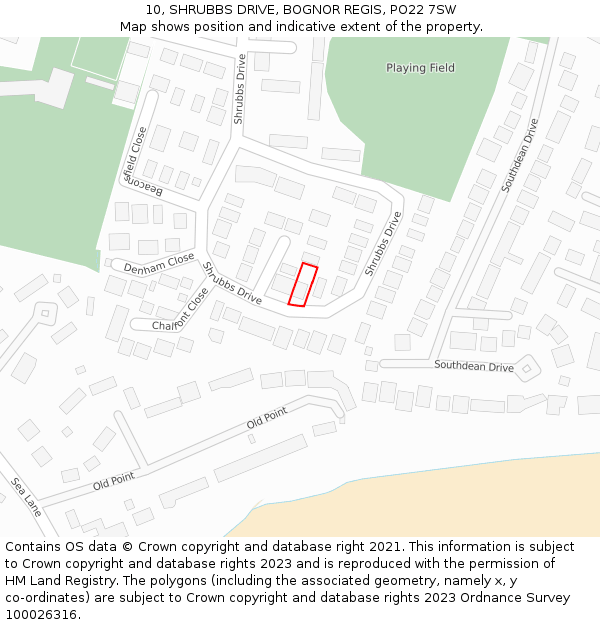 10, SHRUBBS DRIVE, BOGNOR REGIS, PO22 7SW: Location map and indicative extent of plot