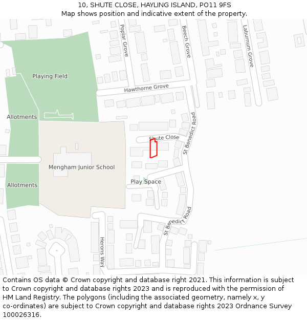 10, SHUTE CLOSE, HAYLING ISLAND, PO11 9FS: Location map and indicative extent of plot