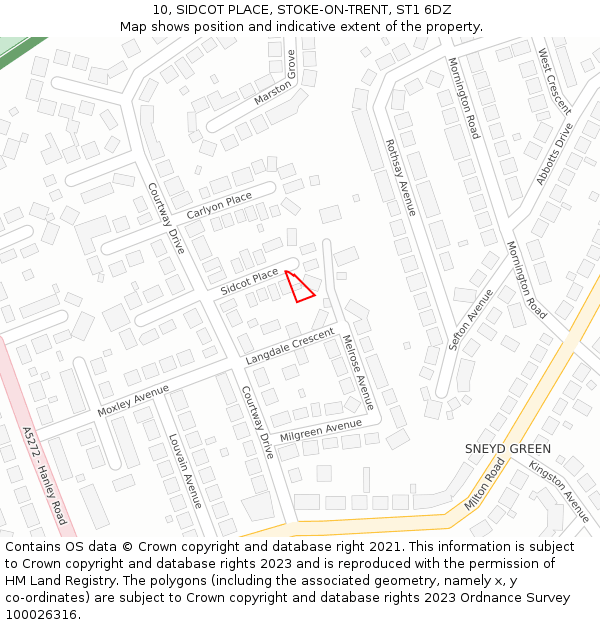 10, SIDCOT PLACE, STOKE-ON-TRENT, ST1 6DZ: Location map and indicative extent of plot