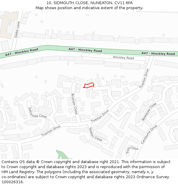 10, SIDMOUTH CLOSE, NUNEATON, CV11 6FA: Location map and indicative extent of plot