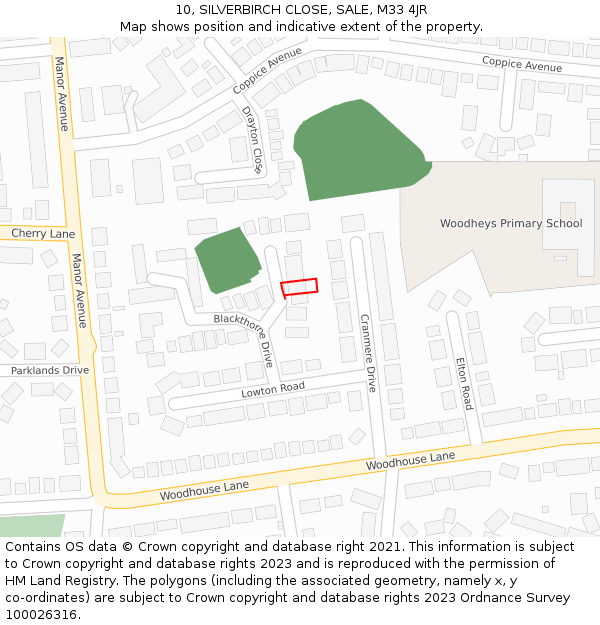 10, SILVERBIRCH CLOSE, SALE, M33 4JR: Location map and indicative extent of plot