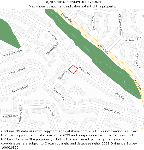 10, SILVERDALE, EXMOUTH, EX8 4NB: Location map and indicative extent of plot