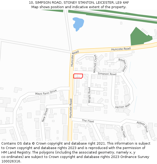 10, SIMPSON ROAD, STONEY STANTON, LEICESTER, LE9 4AF: Location map and indicative extent of plot