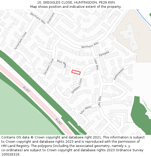 10, SKEGGLES CLOSE, HUNTINGDON, PE29 6SN: Location map and indicative extent of plot