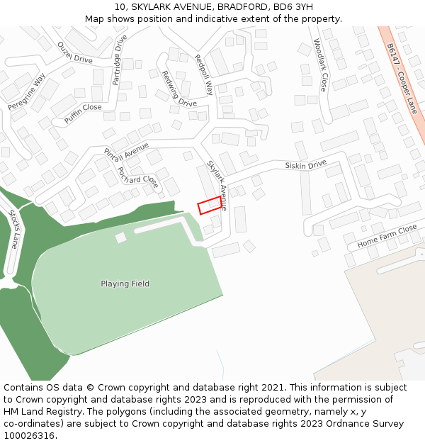 10, SKYLARK AVENUE, BRADFORD, BD6 3YH: Location map and indicative extent of plot