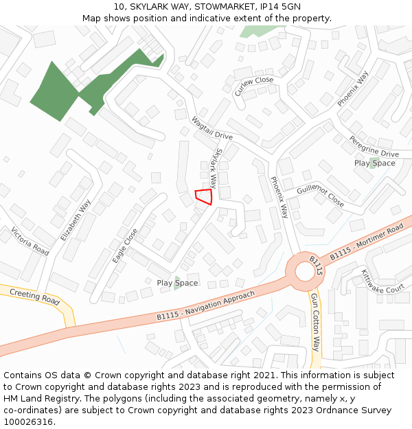 10, SKYLARK WAY, STOWMARKET, IP14 5GN: Location map and indicative extent of plot