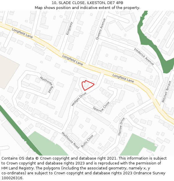 10, SLADE CLOSE, ILKESTON, DE7 4PB: Location map and indicative extent of plot