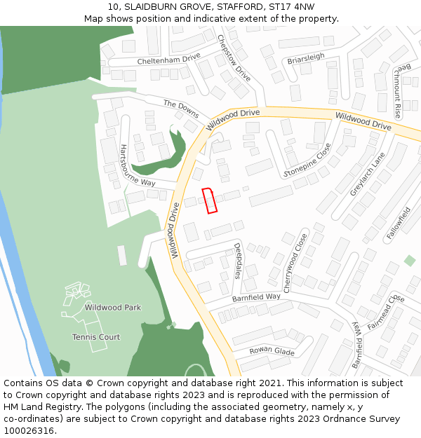 10, SLAIDBURN GROVE, STAFFORD, ST17 4NW: Location map and indicative extent of plot