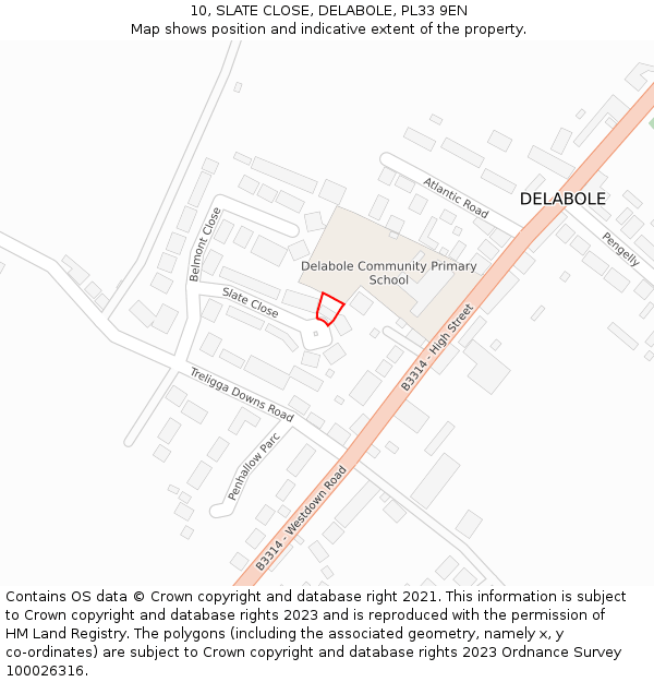 10, SLATE CLOSE, DELABOLE, PL33 9EN: Location map and indicative extent of plot