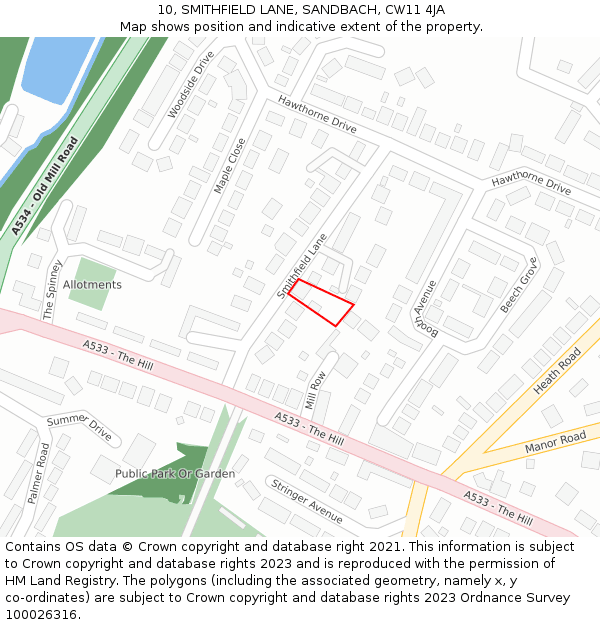 10, SMITHFIELD LANE, SANDBACH, CW11 4JA: Location map and indicative extent of plot