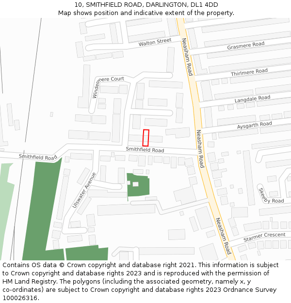 10, SMITHFIELD ROAD, DARLINGTON, DL1 4DD: Location map and indicative extent of plot